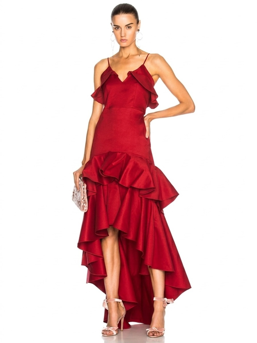 Alexis Red Zafina High-Low Ruffle Maxi Dress Gown | ASO Tell Me Lies - XS